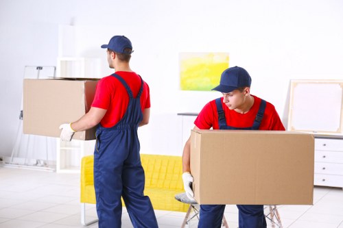 Moving boxes and residential street scene in Balham